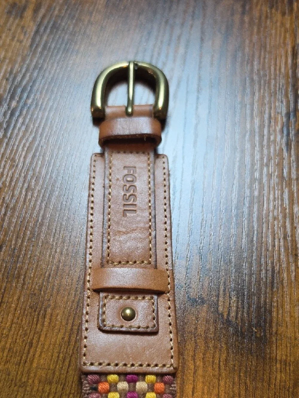 FOSSIL‎ | Woven Basket Weave Boho Belt Multicolor Leather-Look Trim | M